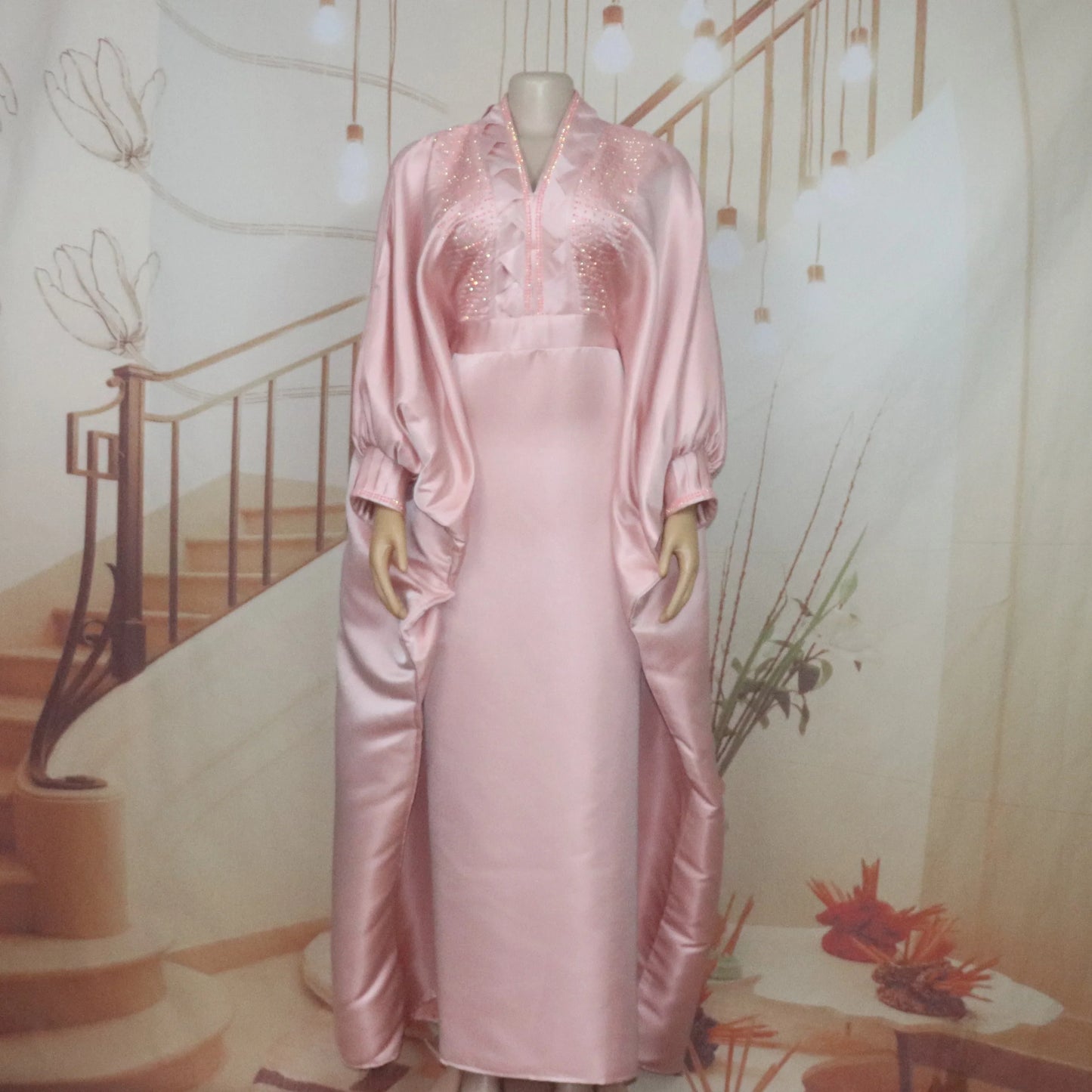 fashion turkey dresses for woman luxury elegant 2025 V-neck rhinestones dresses for church boubou  african dresses