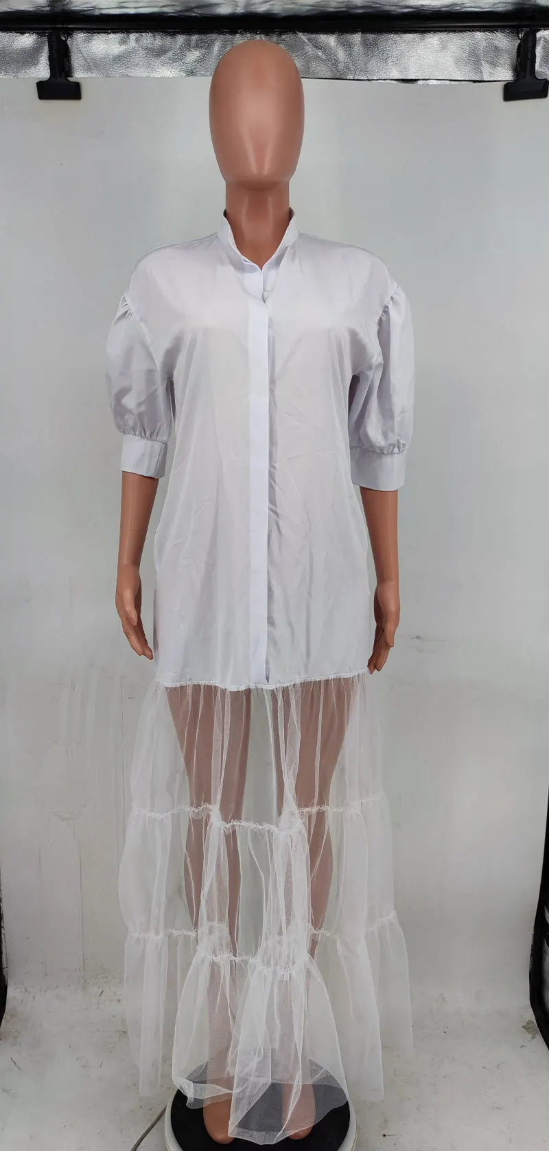 Fashionable White Lace Shirt Short Sleeve Dresses For Women'S Summer New Elegant Lace-up Pocket Lace Shirt Long Dress Female