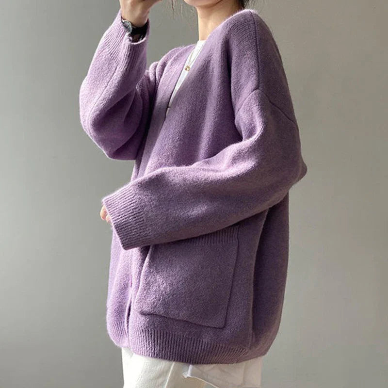 Rimcoy 2025 Chic Yellow Sweater Cardigan Women Lazy Wind Single-Breasted Knitted Cardigan Women Solid V Neck Cardigans Female