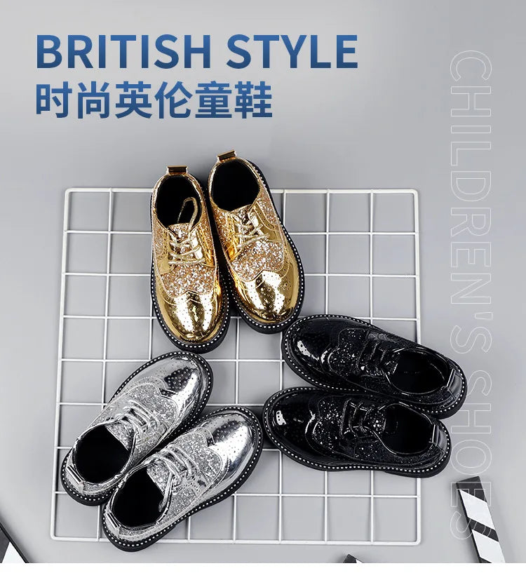 Boys Hollow Out silver Shoes Leather for Kids Party Wedding Dance Shoe Dress Toddler Fashion Children Shoes Flat Golden Autumn