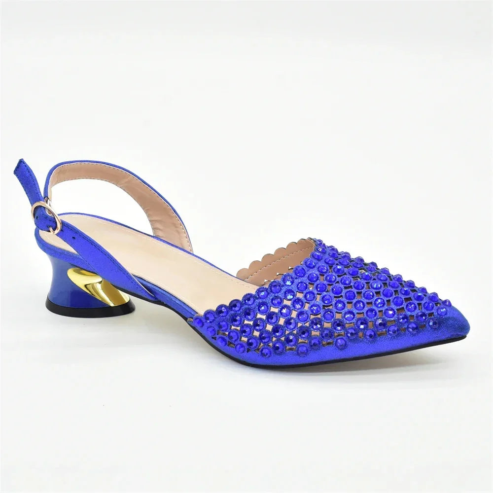 Italian Shoes with Matching Bags Set Decorated with Rhinestone African Shoes for Women Mid Heels Party Pumps  Plus Size Heels 43