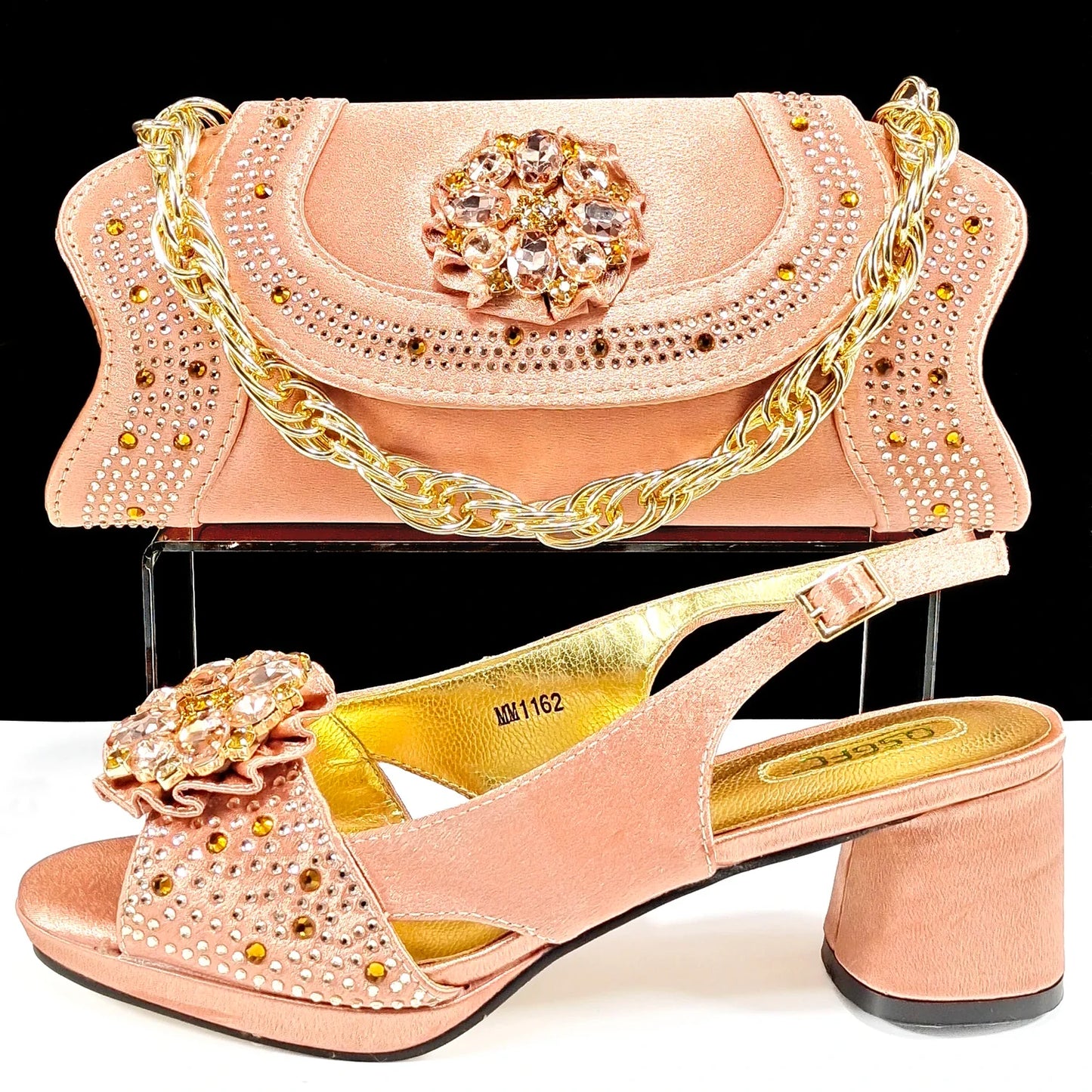 Queena Yan Luxe Peep-Toe Heels & Long Small Bag Set Nigerian Party Shoes and Bag –Comfortable Women's Shoes for Elegant Events