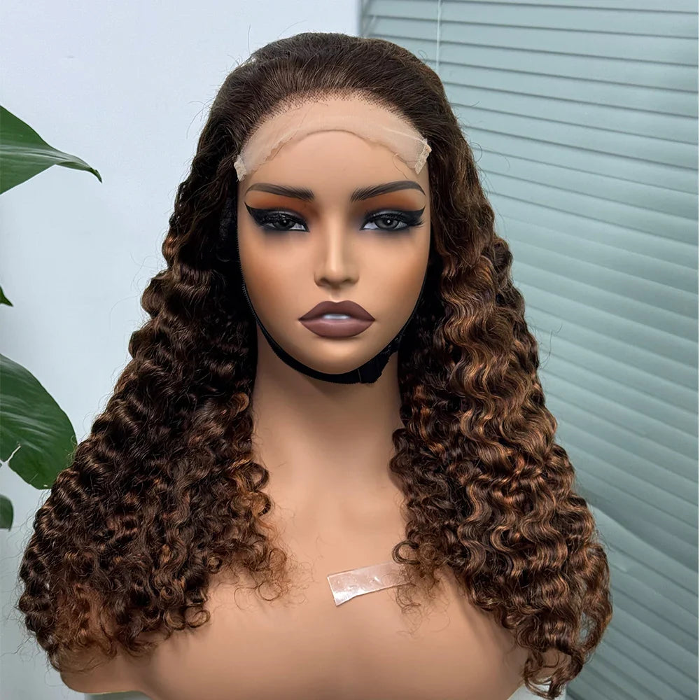 5x5 Lace 300% Density Burmese Deep Curly Hair Ombre Double Drawn Human Wig Transparent Lace Front