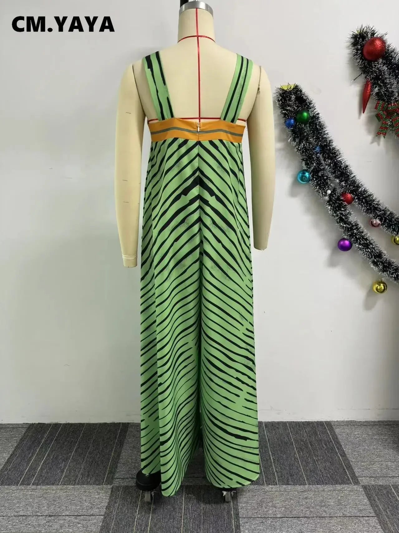 CM.YAYA Women Striped Wide Leg Straight Strap Tank Wide Leg Haren Sleeveless Jumpsuit 2024 Street Playsuit One Piece Suit Romper