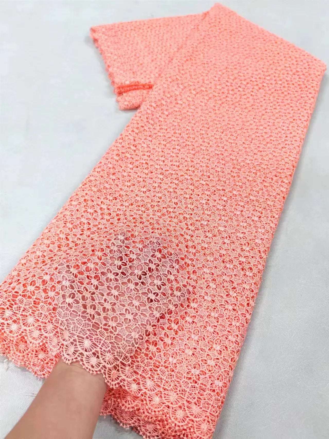 African Nigerian Cotton Wedding Tulle Lace Fabric, Party Dress Sequins for Sewing, Water Soluble, High Quality, 5Yards, XL024