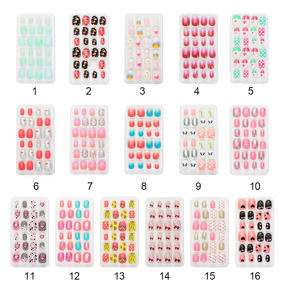 24Pcs/Set Kids Candy Flower Cute Fake Nails Detachable Full Cover False Nails Press On Nails Children Girls Nail Decoration Gift