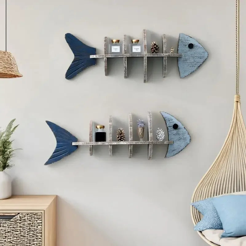 Mediterranean Fishbone Wall Shelf – 3D Wooden Wall Decor & Storage (Flat, Pointed or Vertical)