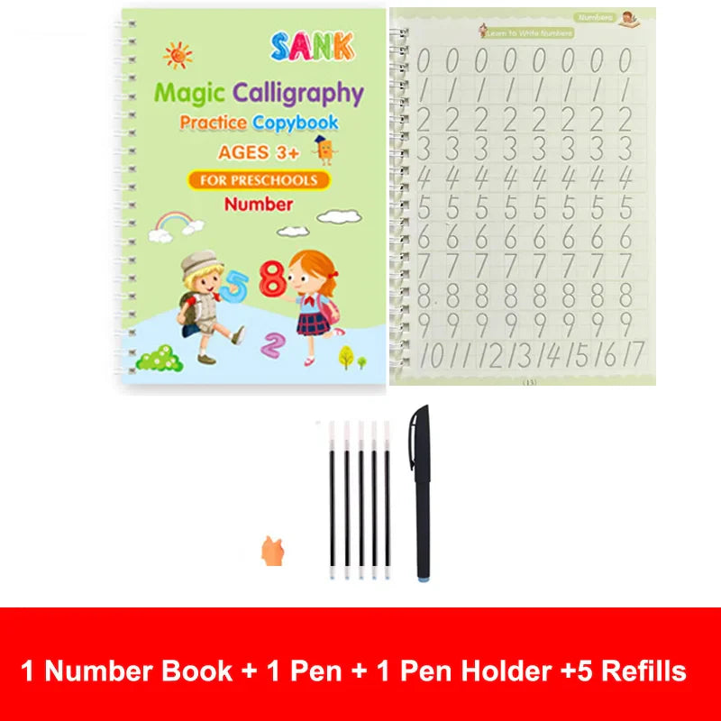 4pcs Sank Magic Practice Copybook Pen Preschools Kids Calligraphy English Verison Free Wiping Children Reusable Writing Book