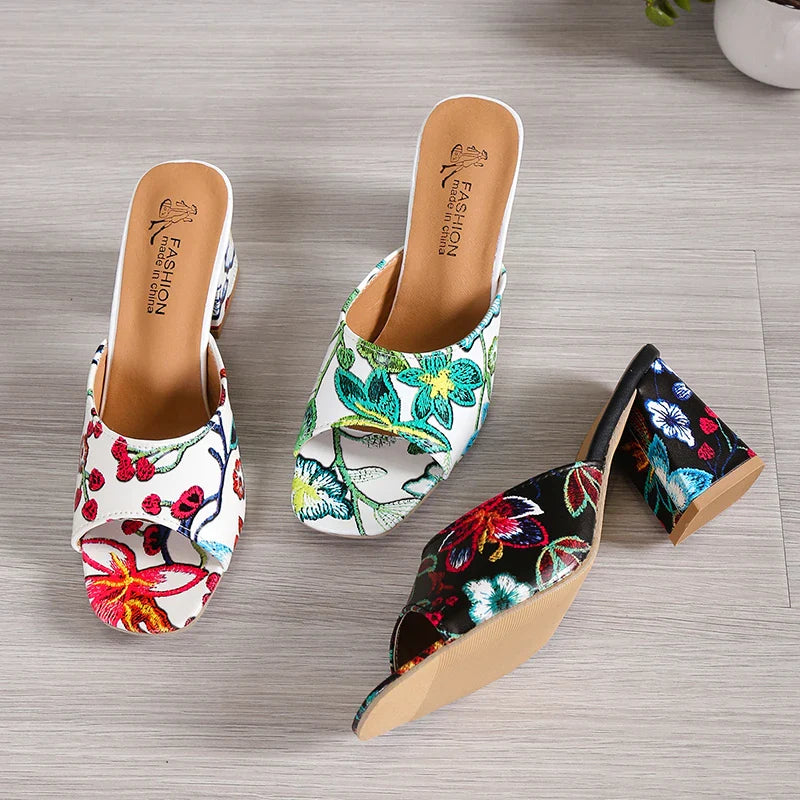 High Heels Women Slippers Chunky Fashion Sandals Designer New Shoes Slingback Flip Flops Dress Pumps Femme Slides