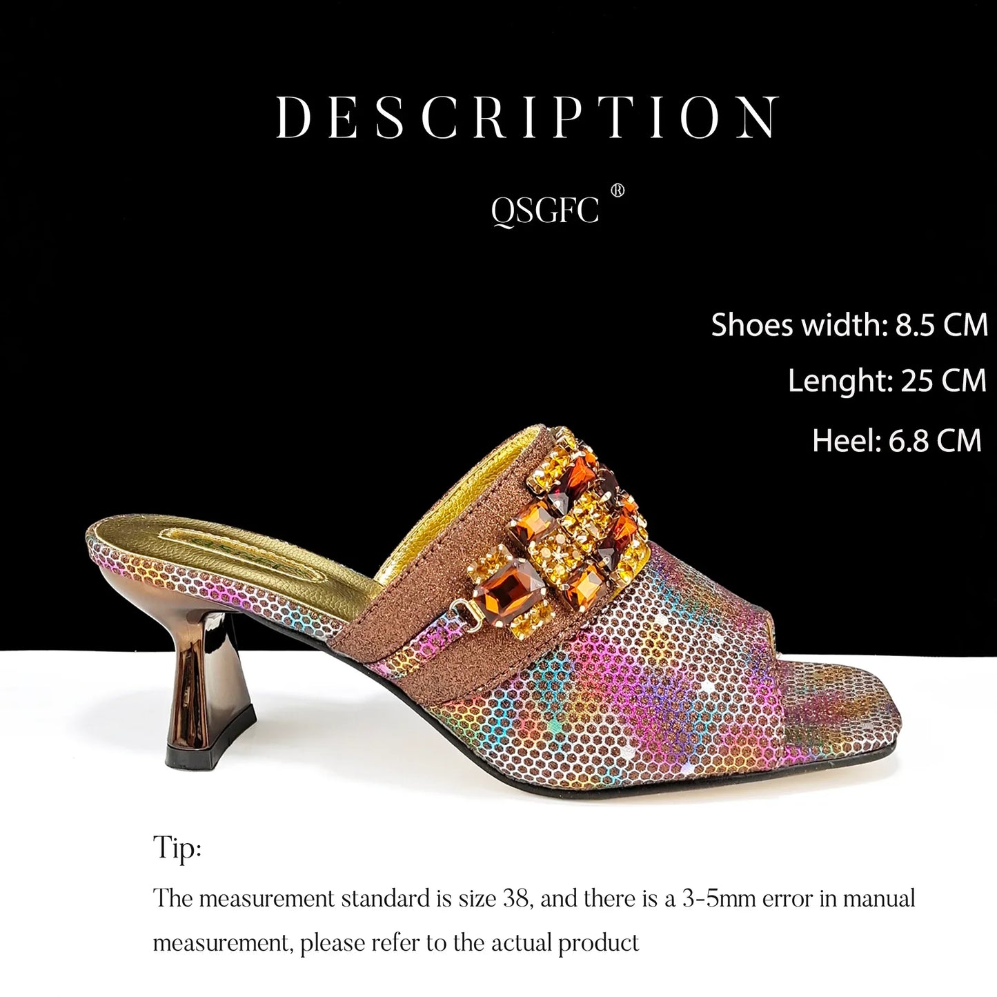 Italian Fashionable Square toe Women Heels Rhinestone Decoration Shoe and Bag set