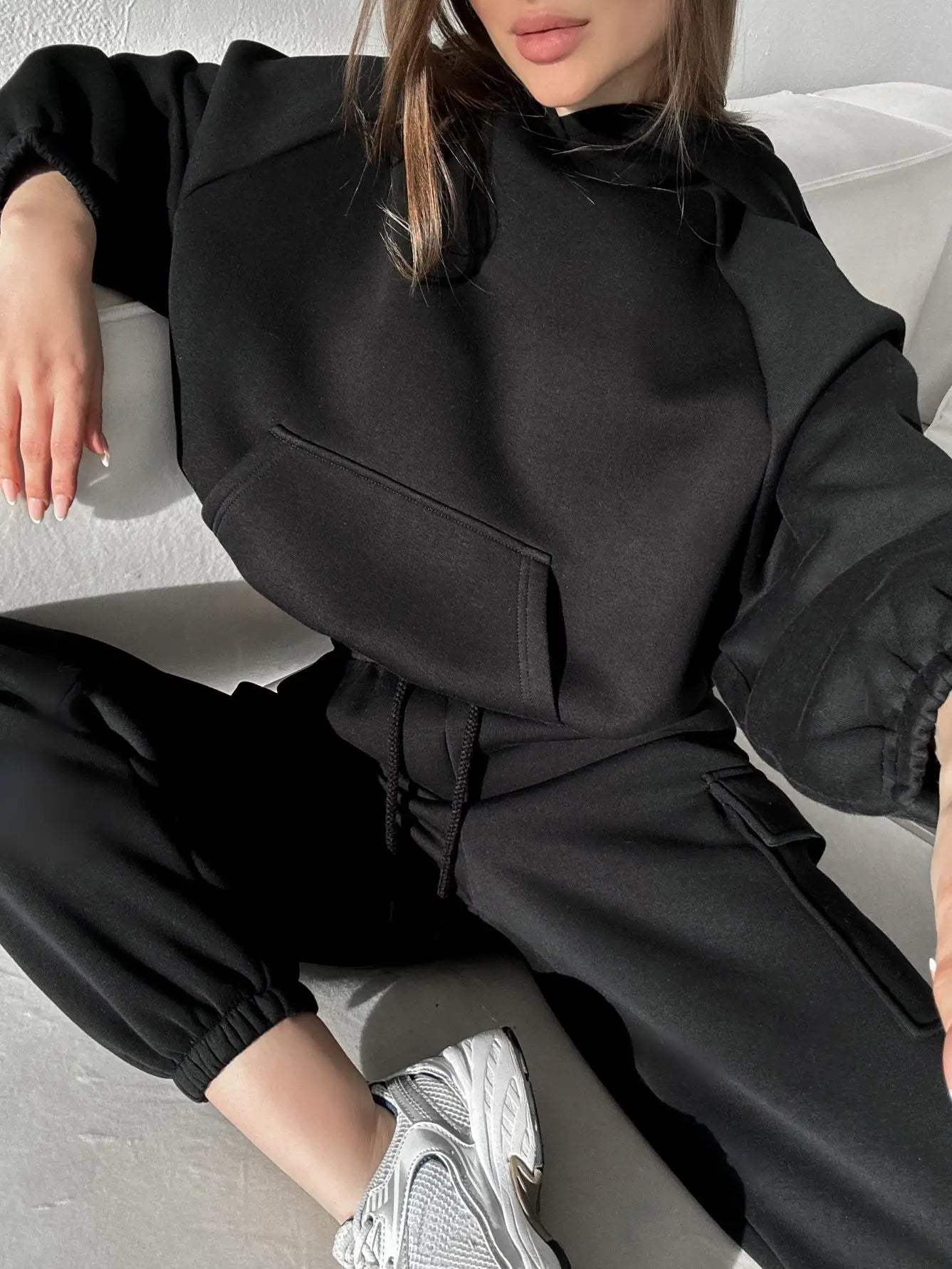 Hoodies Suit Winter Autumn Solid Casual Tracksuit Women Fleece 2 Pieces Set Sports Sweatshirts Pullover Jogger Sweatpants Outfit