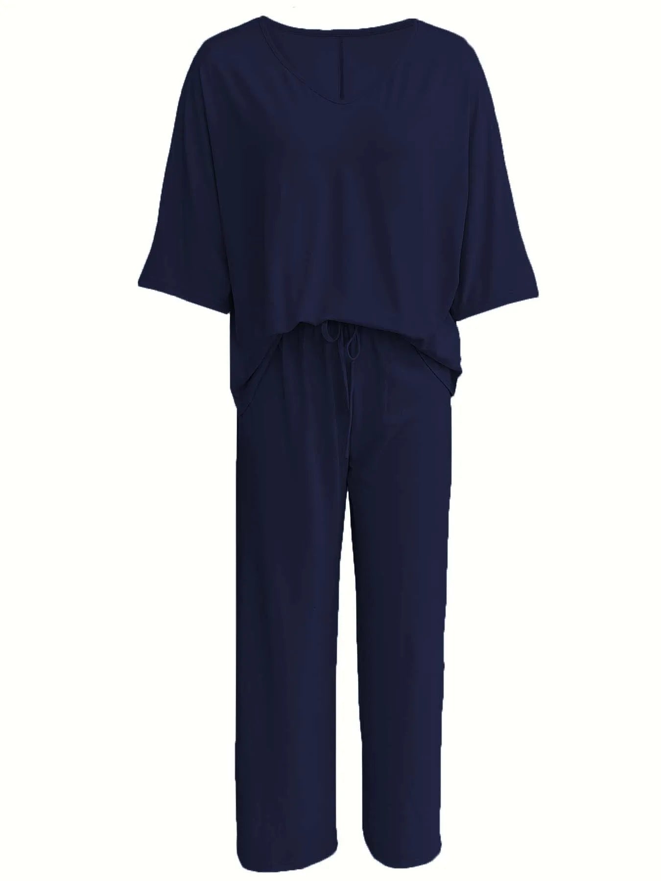 Cross border Europe and America 2025V collar bat sleeve casual loose wide leg pants set for women