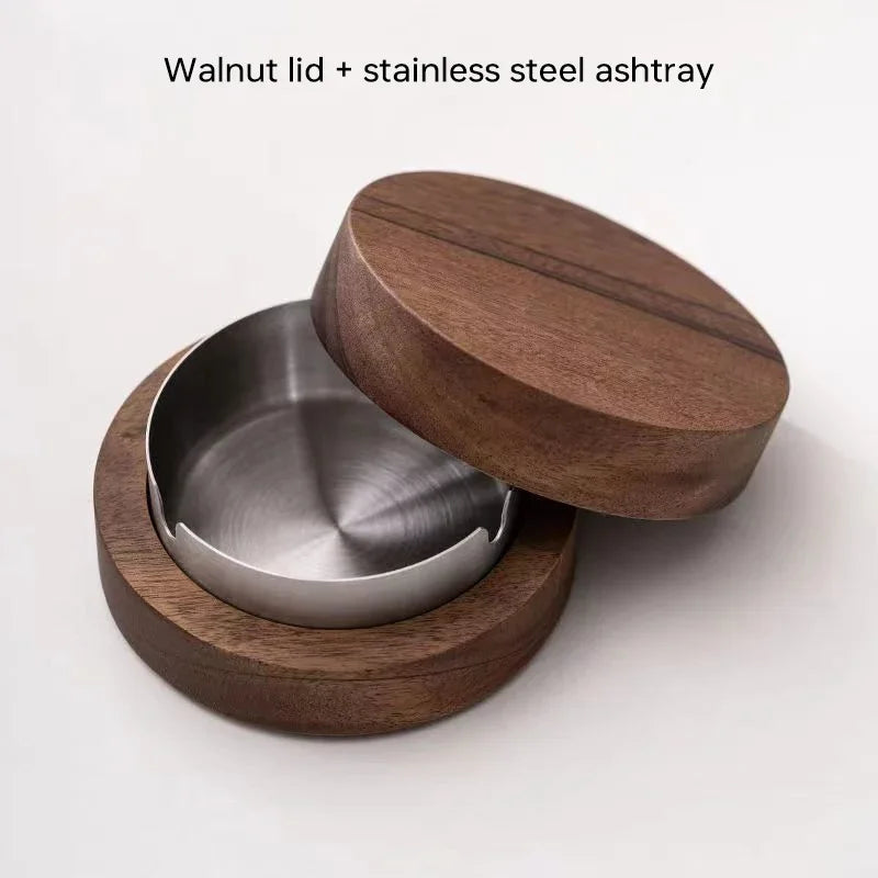 New Creative Ashtrays With Lid Walnut Wood
