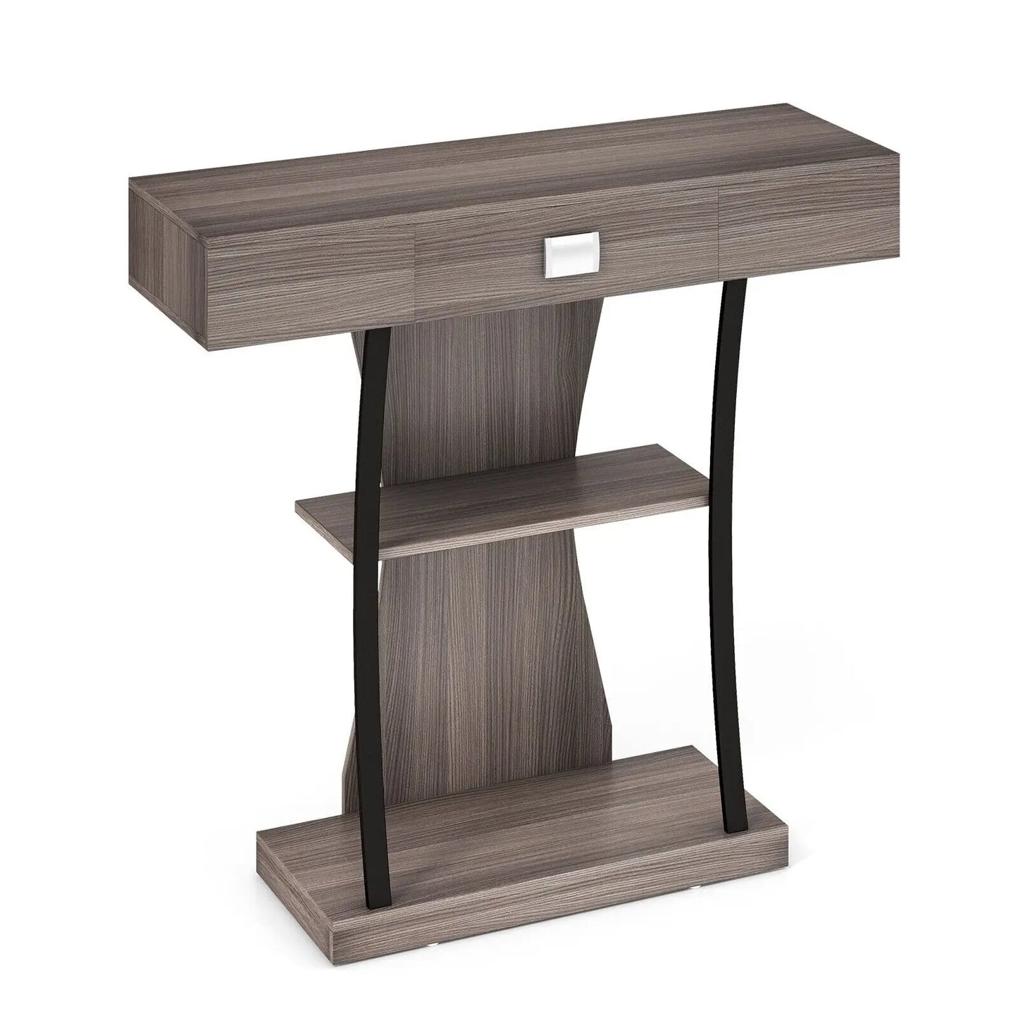 GOFLAME T-Shaped Industrial Console Table Narrow Sofa Side Table Entryway Display Shlves