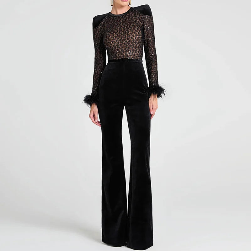 2025 Sashes Patchwork Fashion Jumpsuits, Women Spring Autumn Hollow Out Chic Playsuits, New Long Sleeve Simple Ladies Bodysuits
