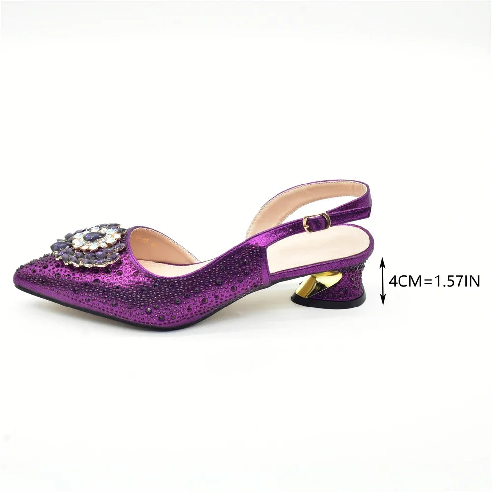Elegant Italian Women's Rhinstone Pumps Heels Shoes and Bag Set To Match for Weddings and Party