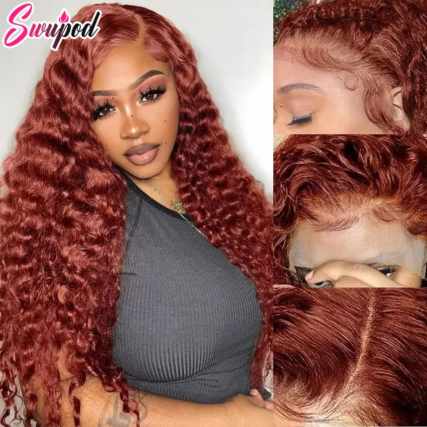 13x4 13x6 200 Density Transparent HD Lace Front Wig for Women Deep Wave Remy Human Hair  Ginger Orange 350 Color Glueless