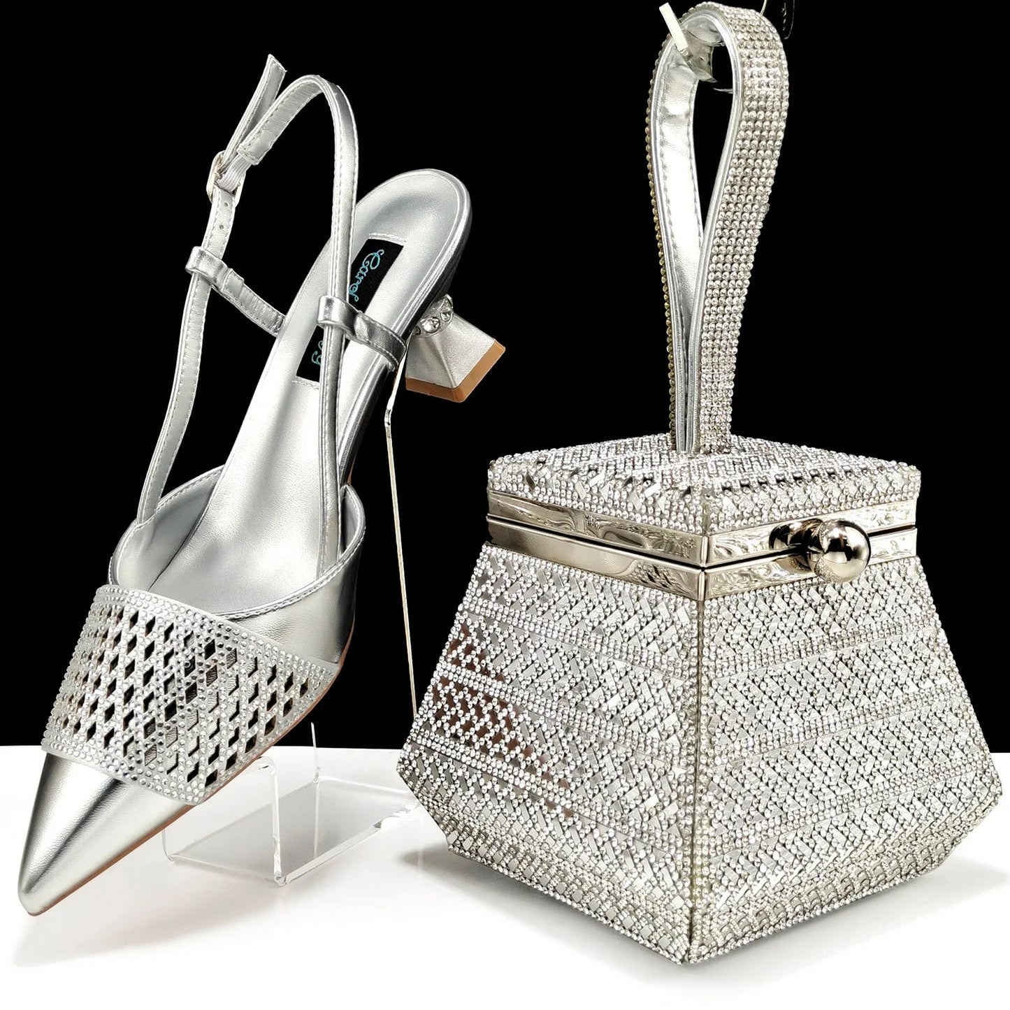 Fashionable Women's Rhinestone-encrusted Party Shoes And Special bag