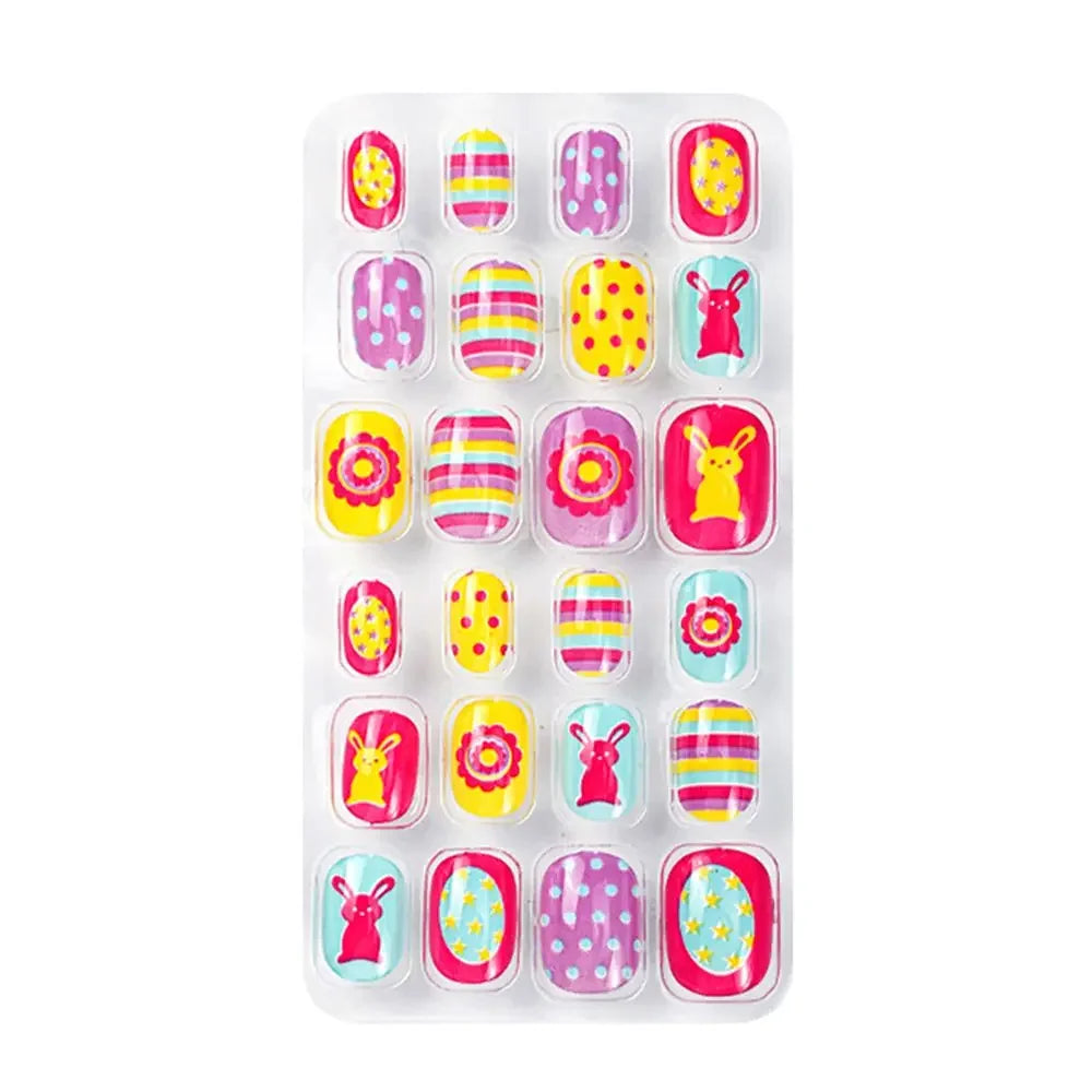 24Pcs/Set Kids Candy Flower Cute Fake Nails Detachable Full Cover False Nails Press On Nails Children Girls Nail Decoration Gift