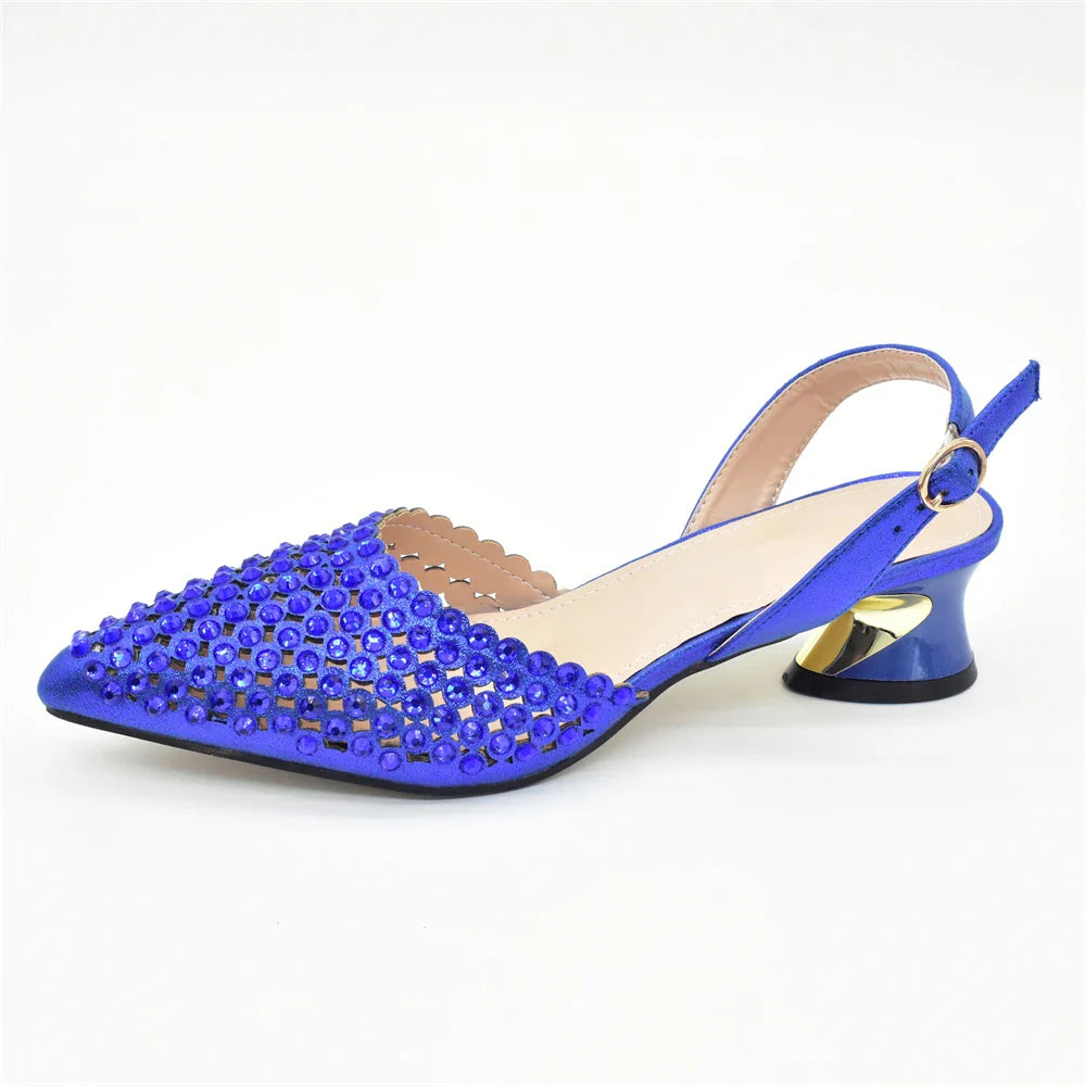 Italian Shoes with Matching Bags Set Decorated with Rhinestone African Shoes for Women Mid Heels Party Pumps  Plus Size Heels 43