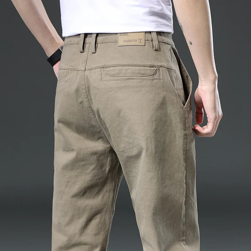 Cotton Cargo Trousers Men Outdoor Fit Straight Solid Color Sweatpants Man