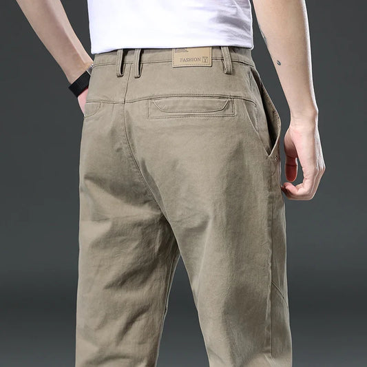 Cotton Cargo Trousers Men Outdoor Fit Straight Solid Color Sweatpants Man