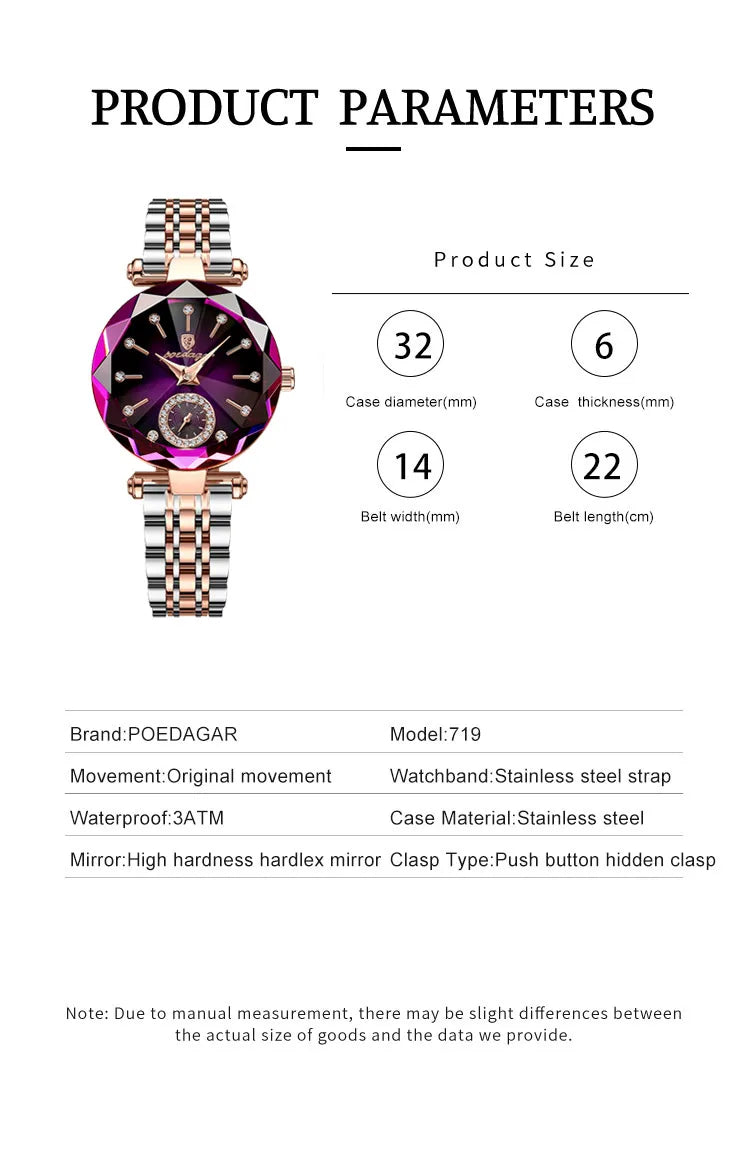 Luxury Elegant Ladies Wristwatch Waterproof Stainless Steel Watch for Woman Simple Casual Dress Women's Quartz Watches