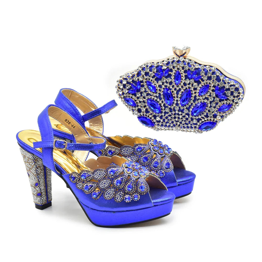 2024 Fashion Black Color High Quality Peep Toe Thin Heels Shoes Matching Bag Set for Nigerian Party Women Women Shoe Size 43