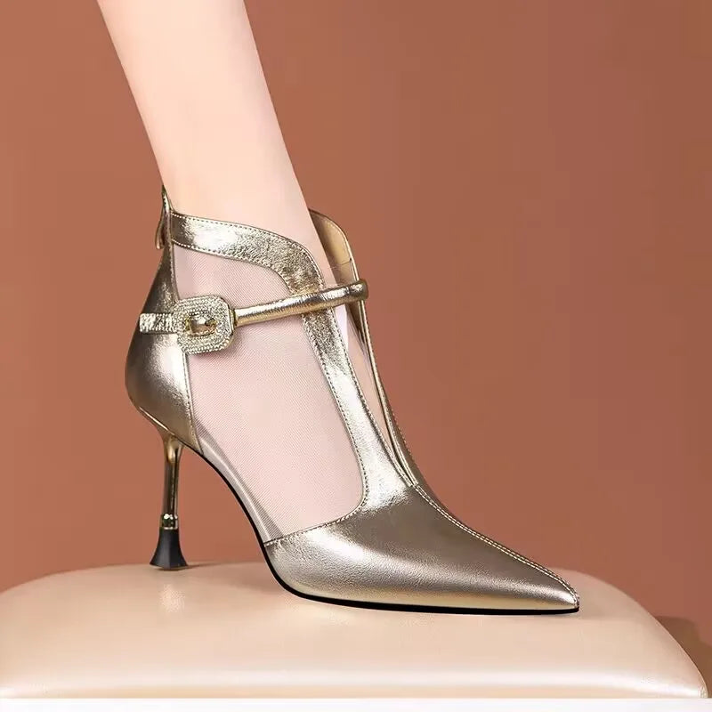 Women's High Heel Sandals Thin Heels Pointed Tip Buckle Women Ankle Boots Side Cutout Sexy Sandalias De Tacón Summer New Style