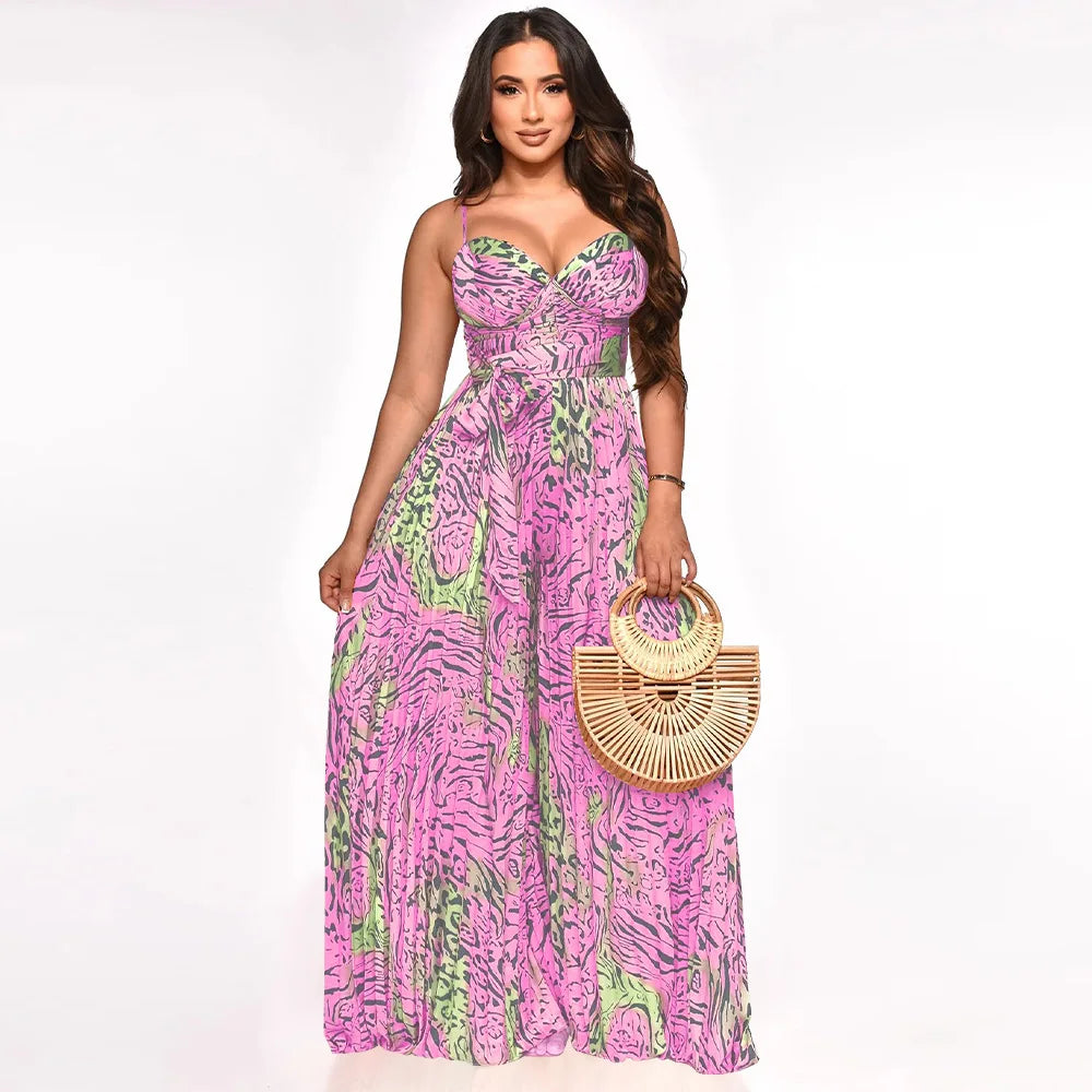 CM.YAYA Women Leopard Spaghetti Strap Loose Wide Leg Sleeveless Jumpsuit 2023 Summer Street Playsuit One Piece Suit Romper