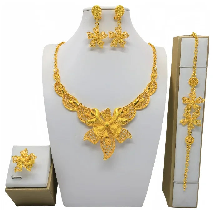 Dubai Necklace Earrings For Women Wedding 24k Gold Plated African Jwellery Bridesmaid Party Gift  Bridal Dubai Jewelry Sets
