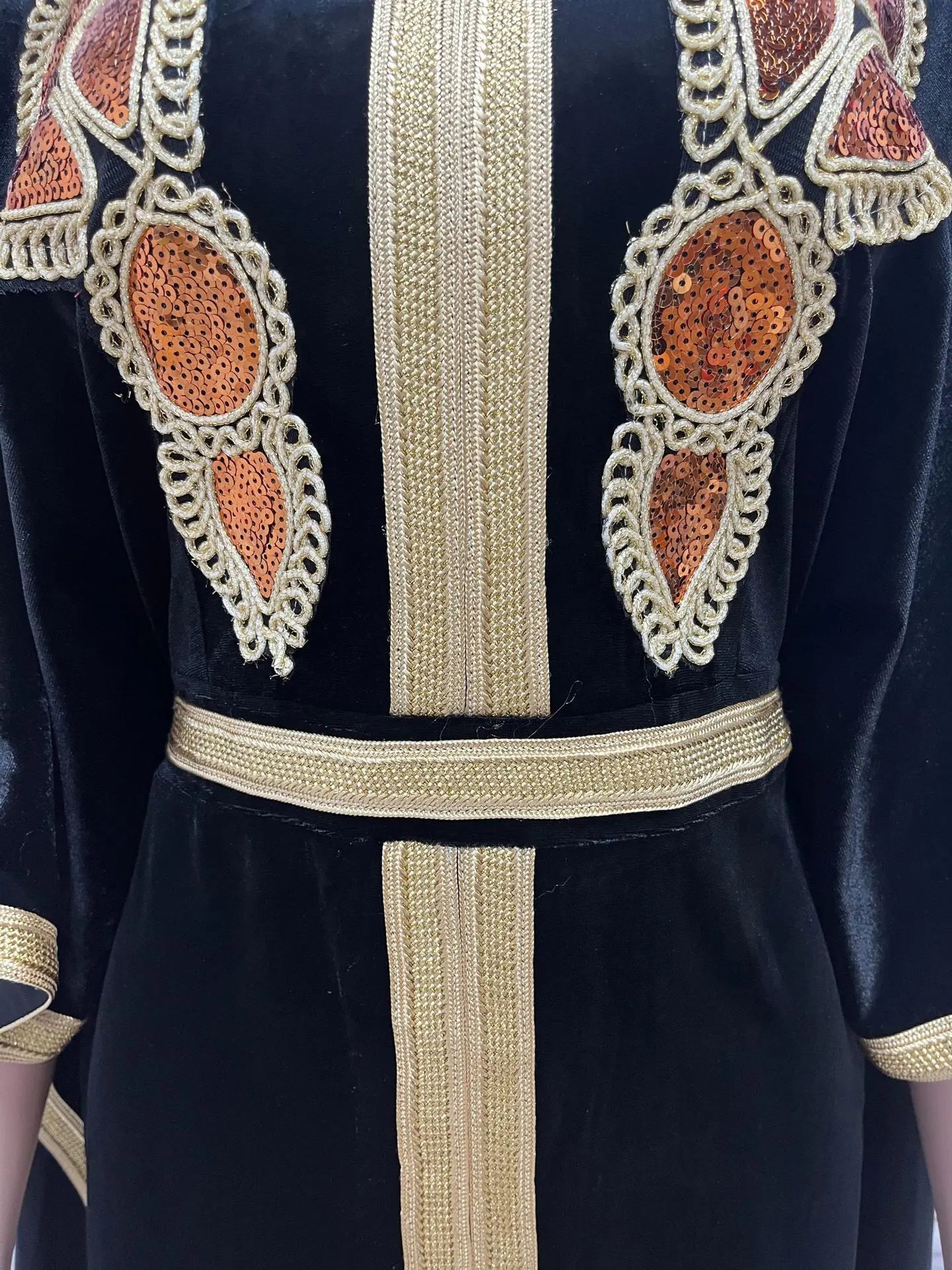 Ramadan Luxury Muslim Fashion Bat Sleeve Moroccan Turkiye Dubai Dress Middle East Arab Dress Sequins Golden Velvet Long Dress
