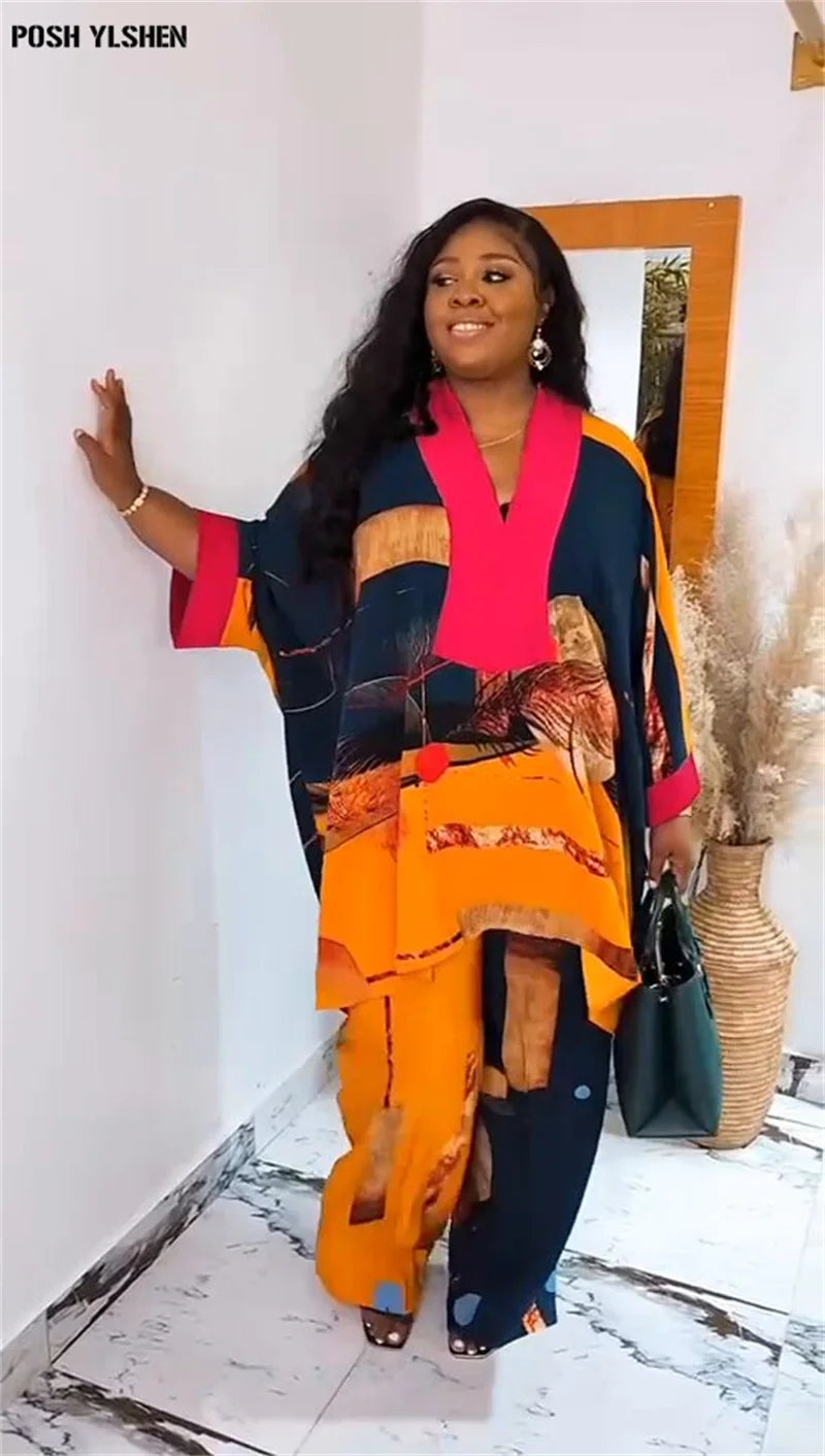 Plus Size African Clothes for Women Ankara Dashiki 2 Pieces Set Print Outfits Trousers Suits