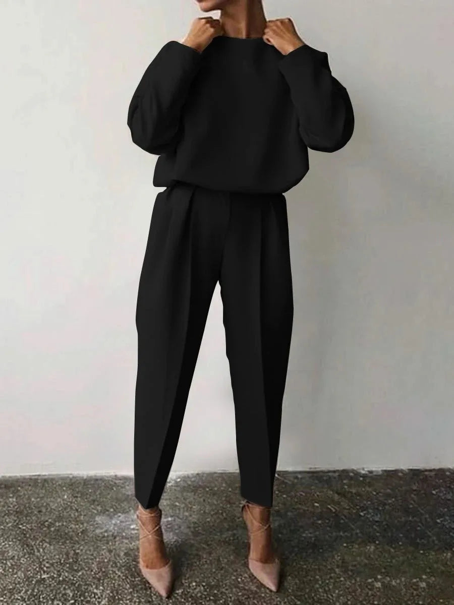 2024 Women's Loose-fit Long Sleeve Casual Clothing Set Fashion Solid 2 Piece Set Pants Sets Trousers Hosen-sets Women Suits