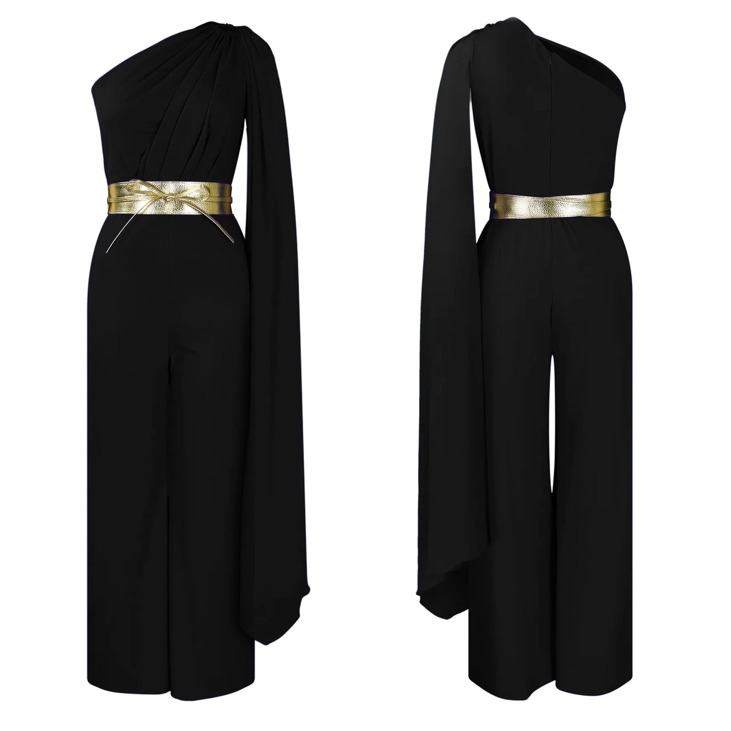Elegant Jumpsuits & Rompers for Woman One Shoulder Flying Sleeve High Waisted Luxury Birthday Party Dinner Outfits Overalls 2024