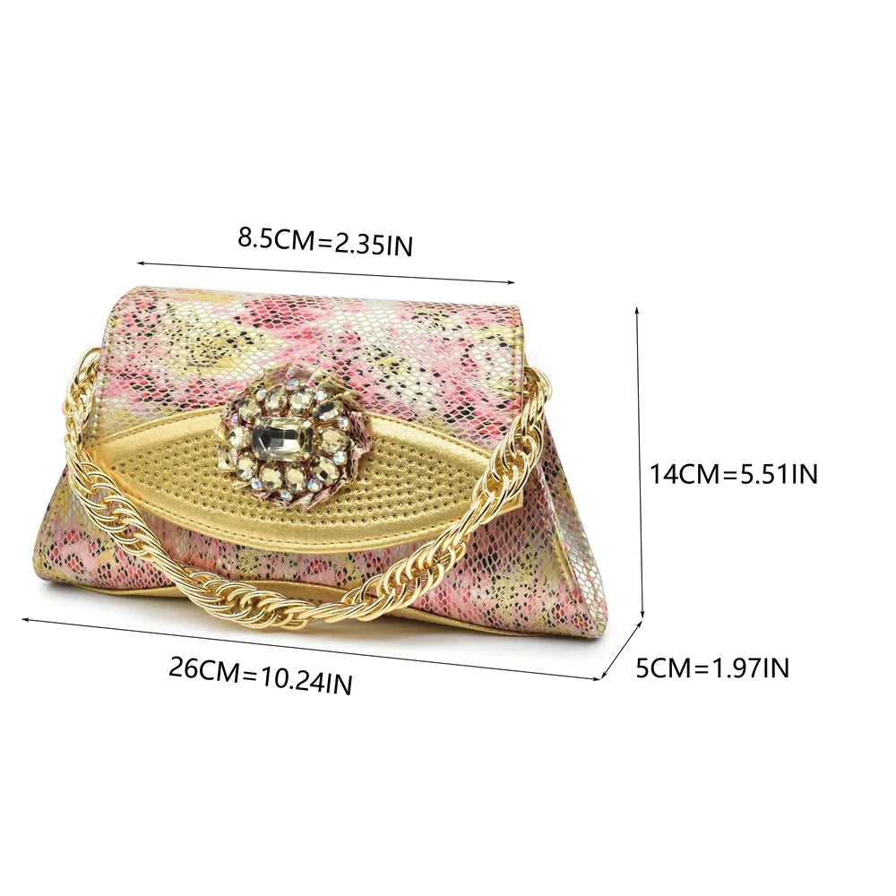 Italian Shoes and Bags Matching Set Decorated with Rhinestone