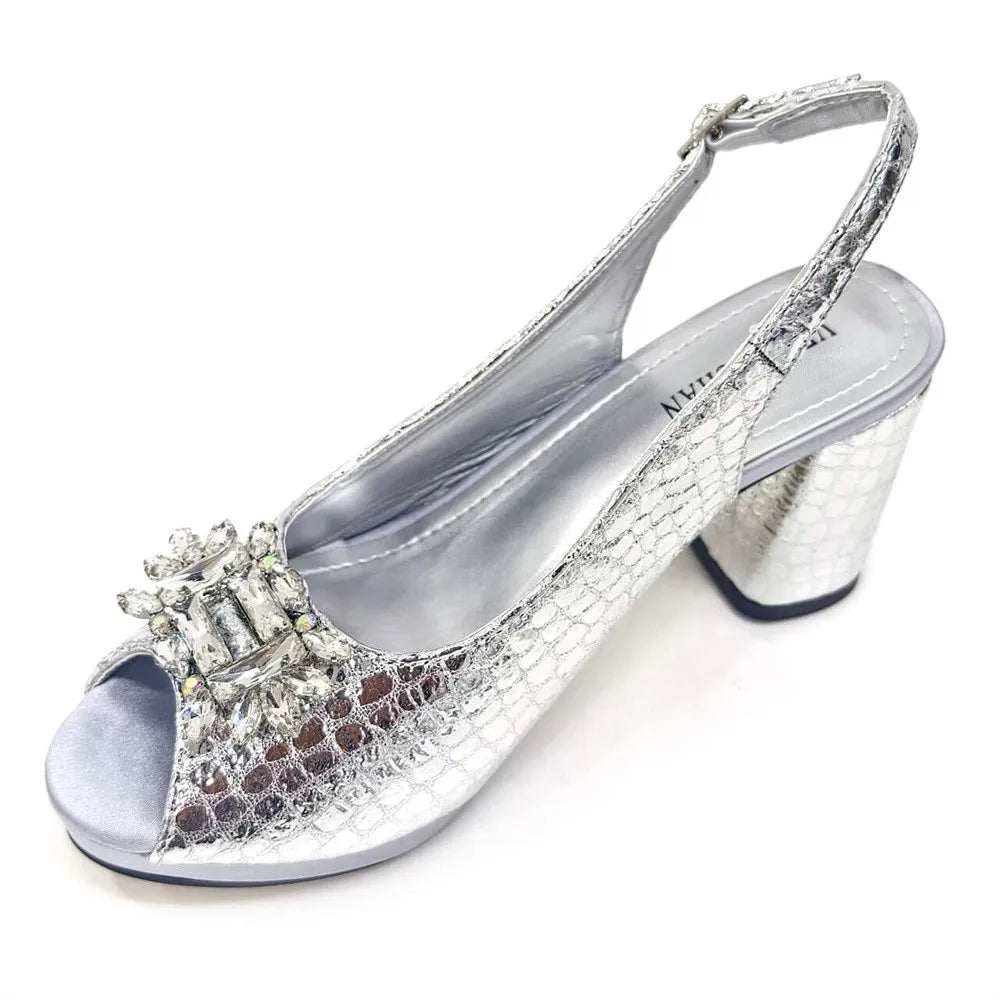 Women's Open Toe Heels Fashionable Rhinestone Decoration Shoe and Bag Set