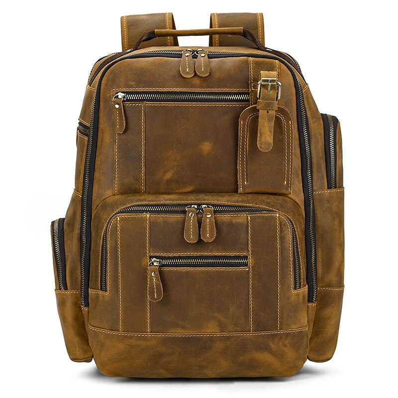 Vintage Genuine Leather Man& Travel Backpack Laptop Daypack Real Leather School Bag Big Travel Rucksack