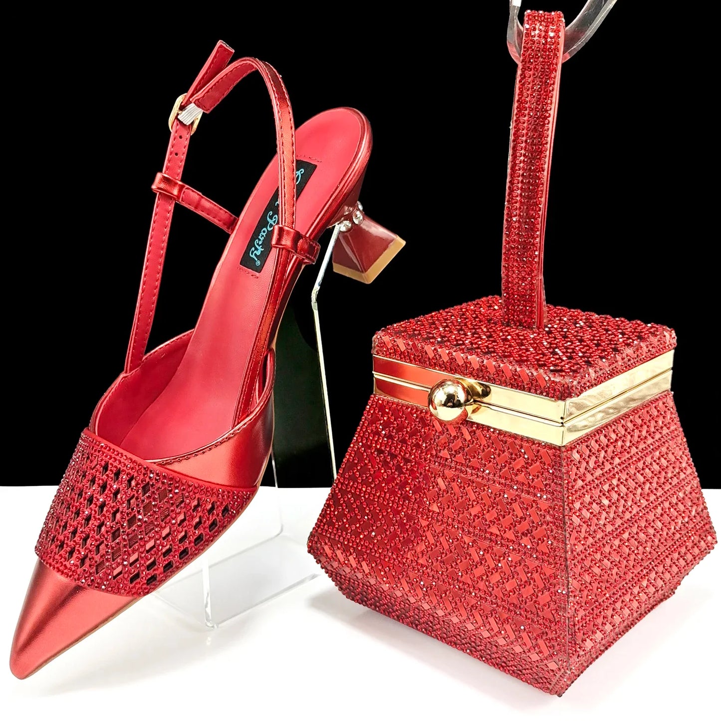 Fashionable Women's Rhinestone-encrusted Party Shoes And Special bag