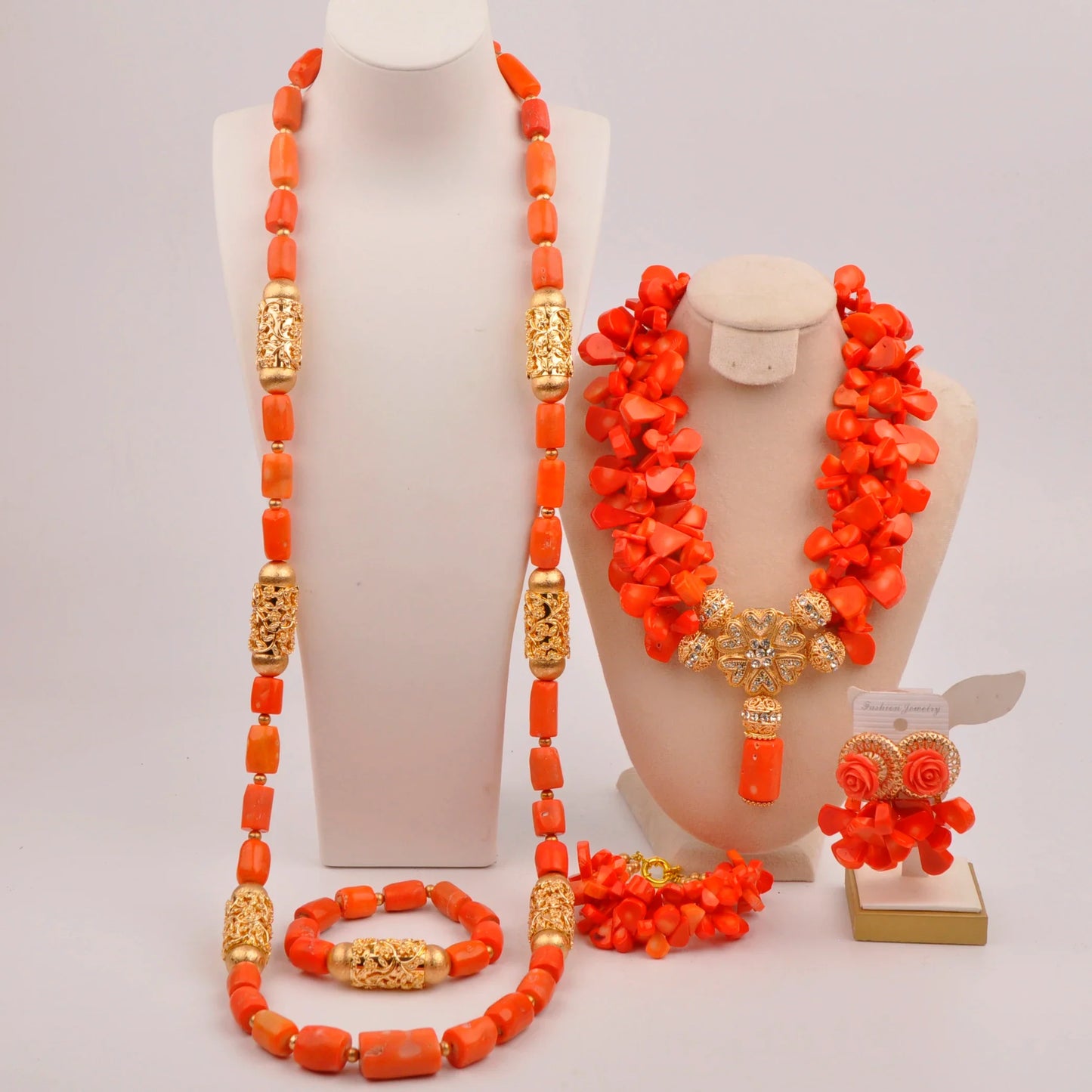 splendid orange nigeria coral beads necklace african jewelry set bridal wedding jewelry sets C21-23-01
