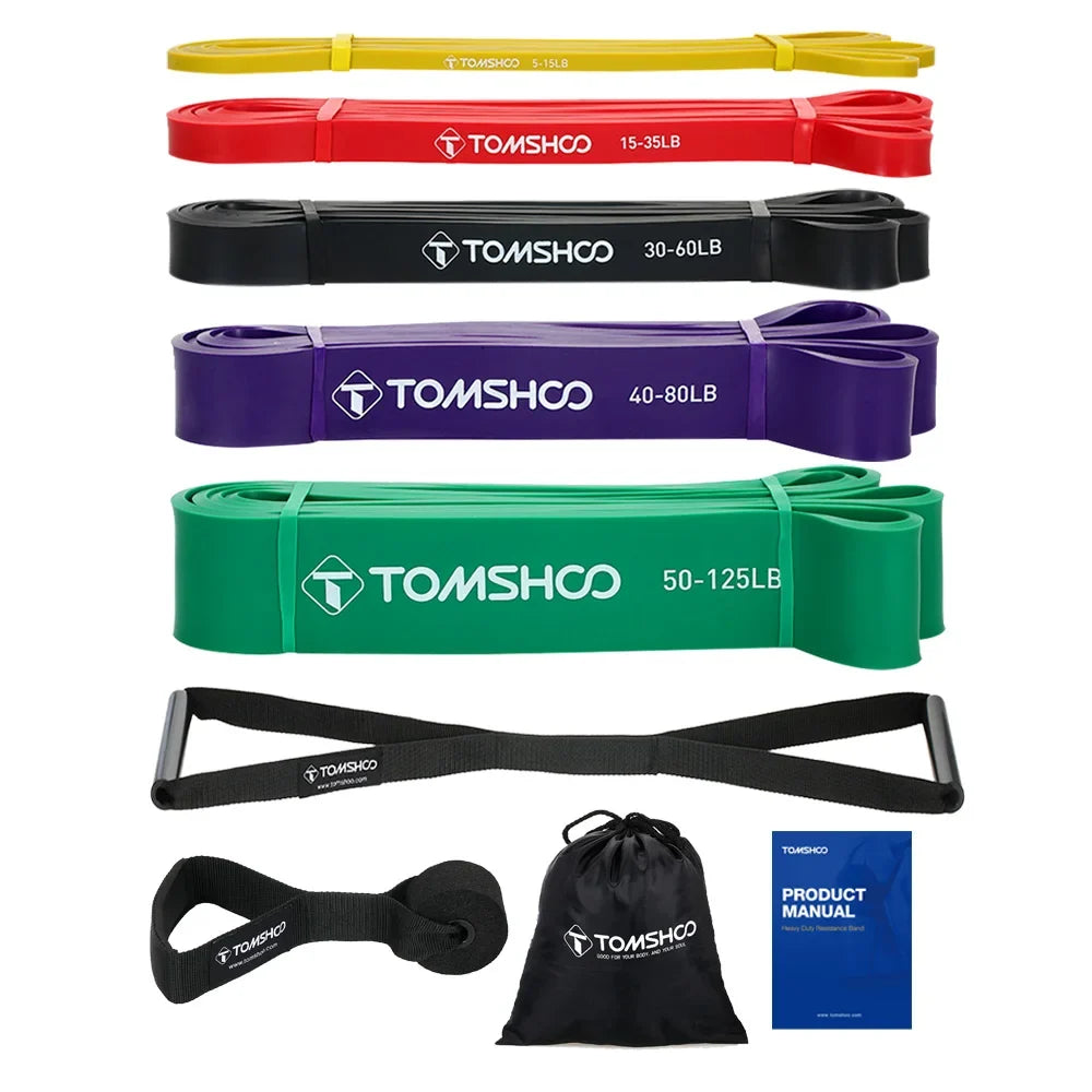 5 Packs Pull Up Assist Bands Set Resistance Loop Bands Powerlifting Exercise Stretch Bands with Door Anchor and Handles