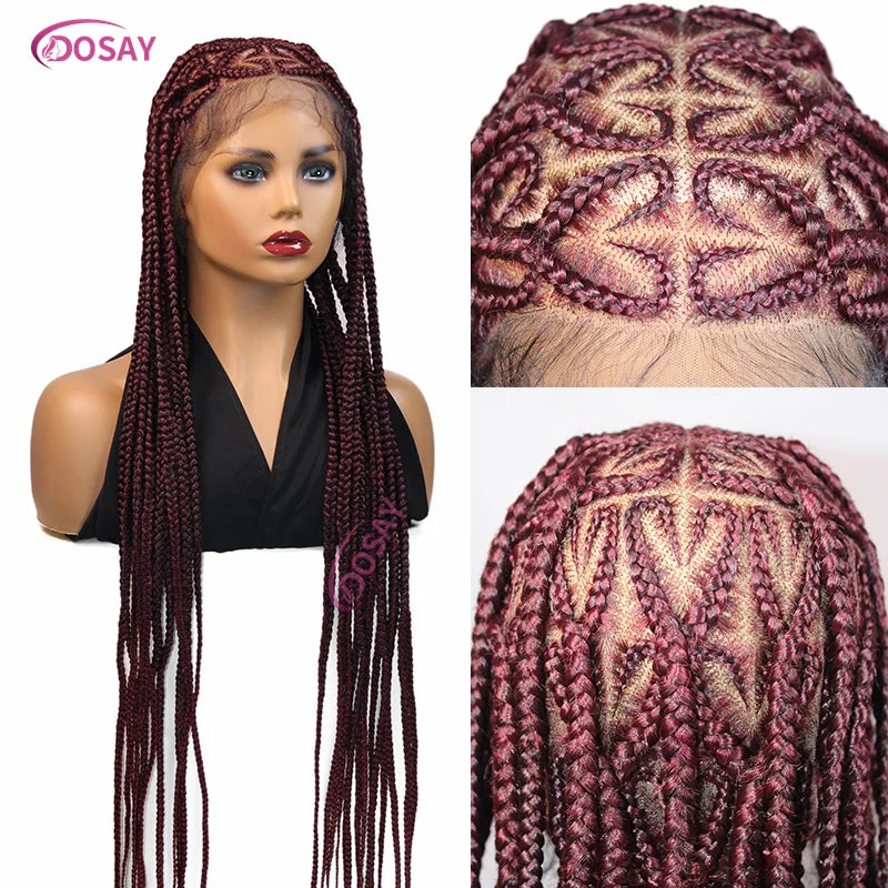 36" Synthetic Lace Braided Wigs Blonde Heart Box Braids Lace Wigs Long Black Cornrow Braided High Quality Lace Front Wig Ladies