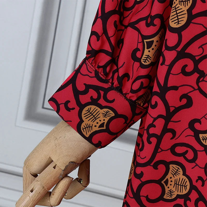Women's Bohemian Printing Maxi Dress Long Bat-wing Sleeve Elegant Casual Round Neck
