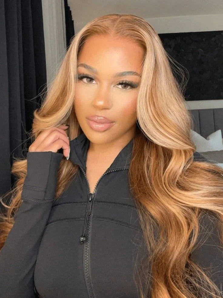 13x6 Body Wave Highlight Lace Front Synthetic Ombre 13x4 Lace Frontal Wigs Honey Blonde Colored Wigs For Women