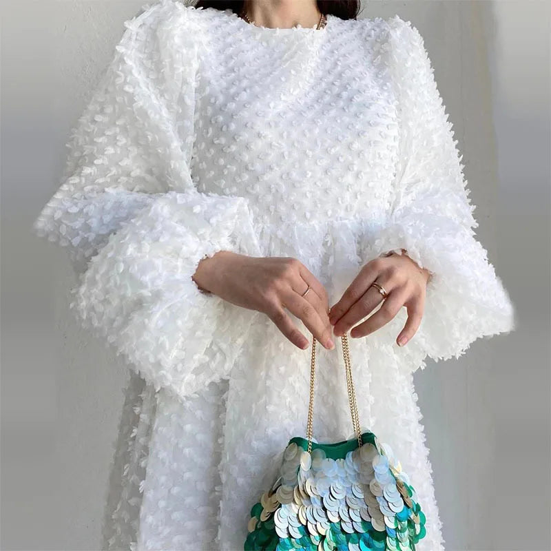 Women White Maxi Dress Party Vestidos Lantern Sleeve Sexy The Middle East Beach Elegant Summer New Long Dresses Prom Dress