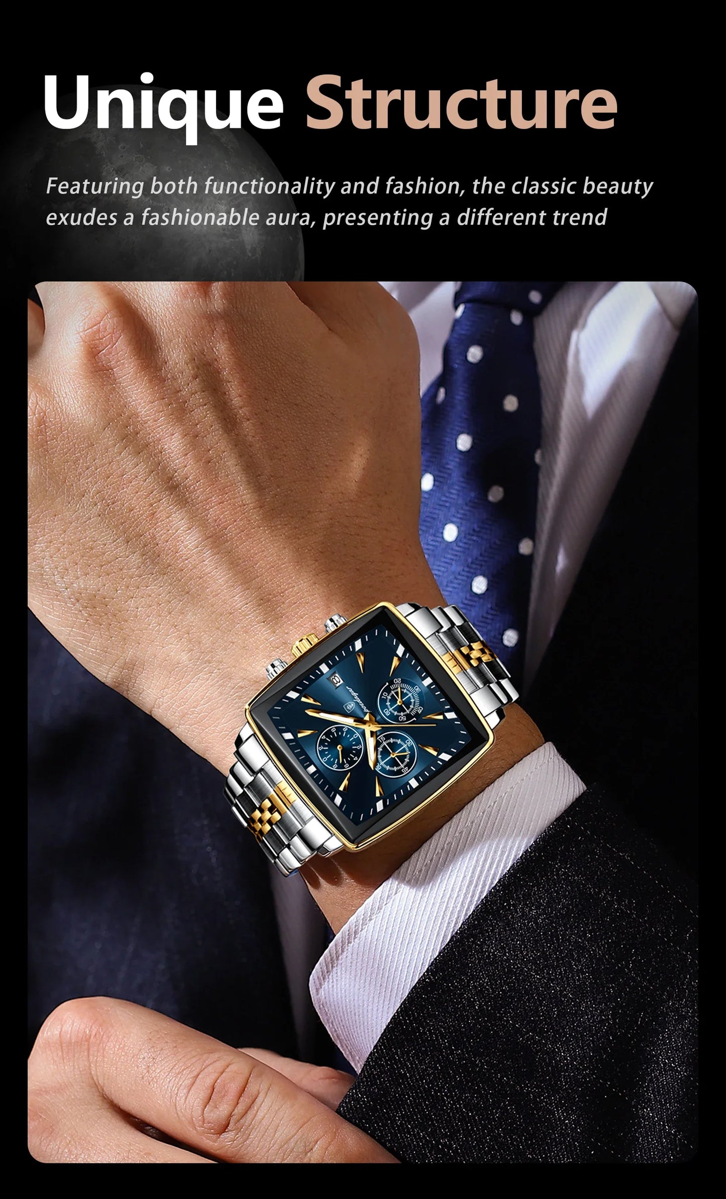 Fashion Men Watch Luminous Waterproof Chronograph Date Man Wristwatch Square Stainless Steel Quartz Men's Watches Reloj