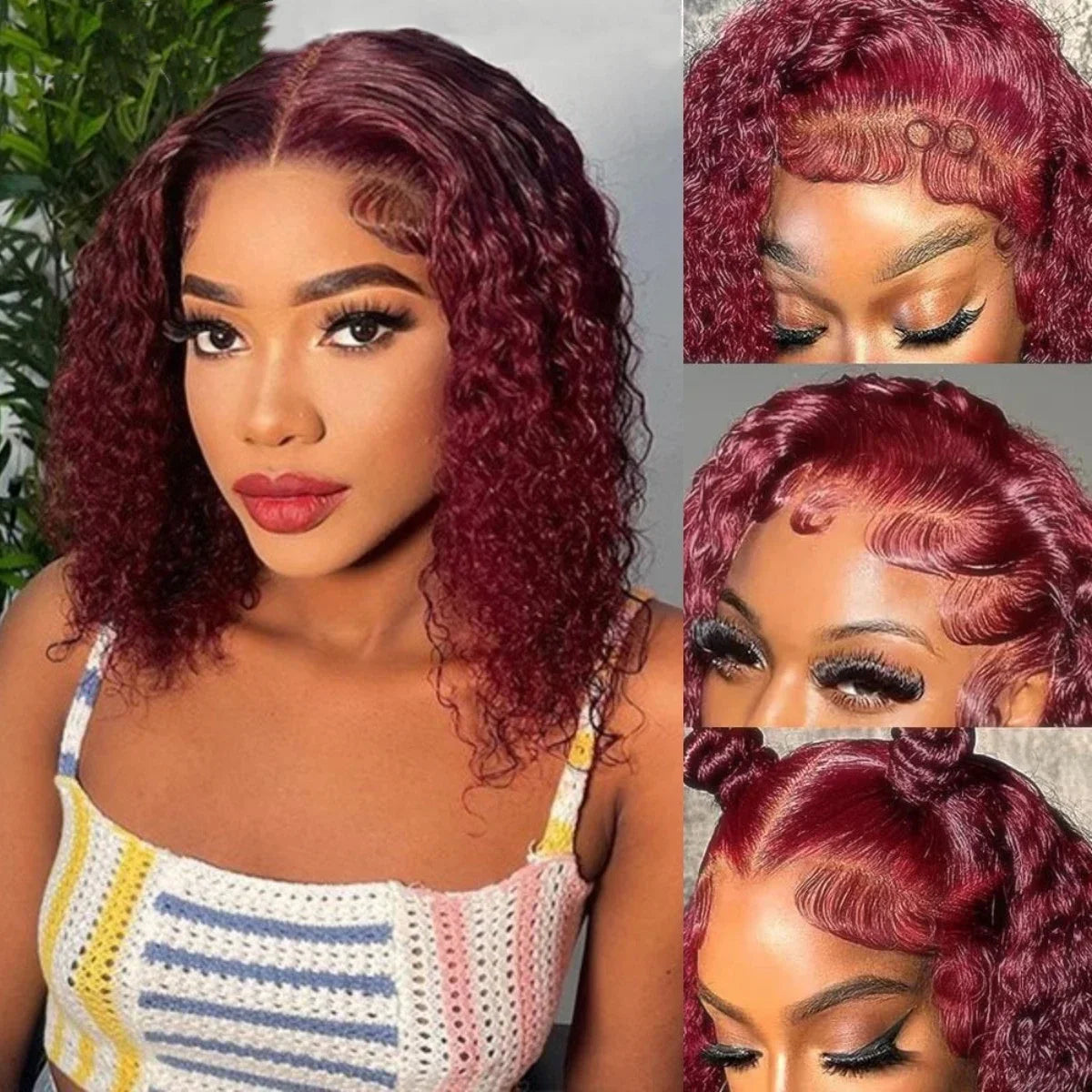 99J Burgundy Color 14Inch Water Wave 13x4 Bob Wig For Women Brazilian Pre Plucked Transparent Lace Human Hair Bob Wigs