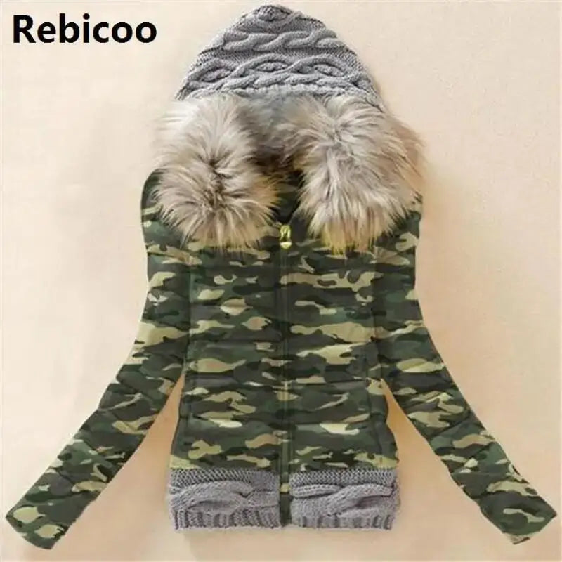 Women's Fashionable Big Fur Collar Hooded Jacket