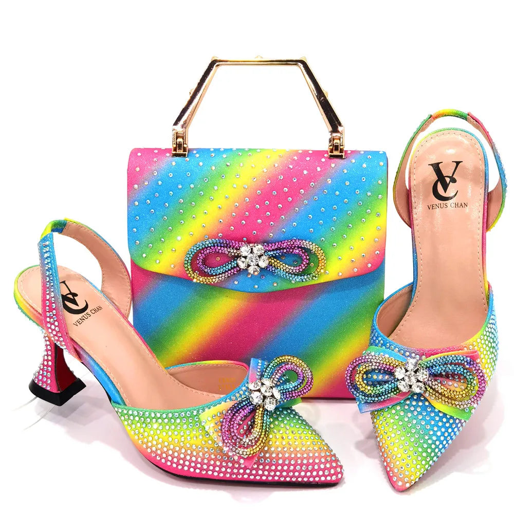 Women's High Heel Pointed Toe Sandals Party And Wedding Shoes and Bags Set