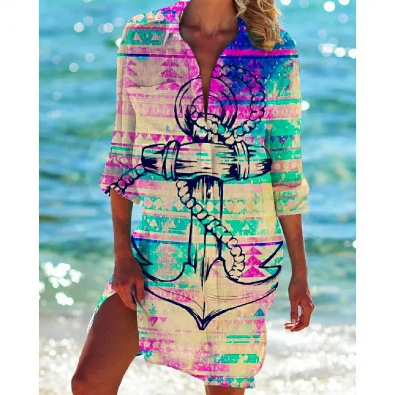 3.Boho Style Summer Cover-Up – Women's Tropical Print Beach Blouse Selection